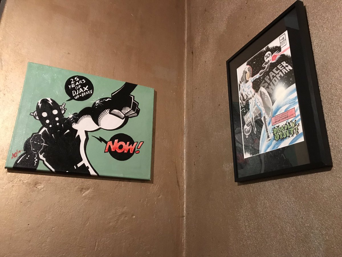 alan_oldham's tweet photo. Thanks to everyone who came out to my latest art happening, #BlackGravity at Dream Baby Dream! Thanks also to @lisaquantum for playing tunes all night! Exhibit is on display until mid-Sept. #art #design #comics #detroittechno #painting #afrofuturism #oldhamindustries #berlin🇩🇪 https://t.co/j17TKHhbp5