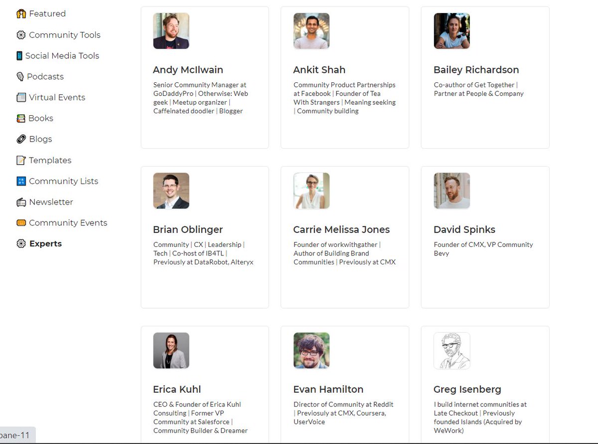 5. Templates and frameworks you can learn from and duplicate it while building and growing your community.6. Experts that you need to look up, follow online and learn from them on how to do things better while building communities. @DavidSpinks  @gregisenberg  @caremjo