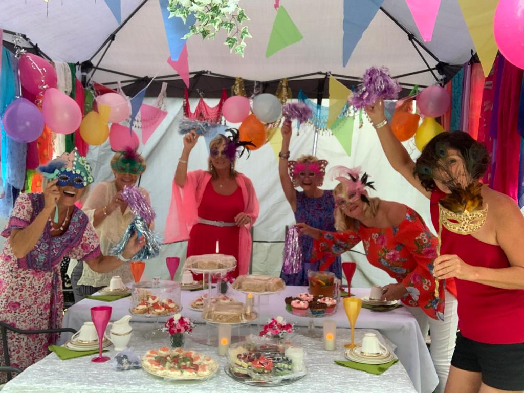 BartonBeesWI's tweet photo. Today , despite the weather we had 12 tea parties in and around Barton where our members gathered in groups to celebrate together , at 3pm we had a group zoom for a few minutes so we could all see what everyone was up to. A few pictures below. @WILifemagazine @WomensInstitute https://t.co/OO0vIQwIQz