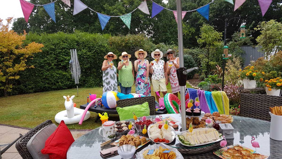 BartonBeesWI's tweet photo. Today , despite the weather we had 12 tea parties in and around Barton where our members gathered in groups to celebrate together , at 3pm we had a group zoom for a few minutes so we could all see what everyone was up to. A few pictures below. @WILifemagazine @WomensInstitute https://t.co/OO0vIQwIQz