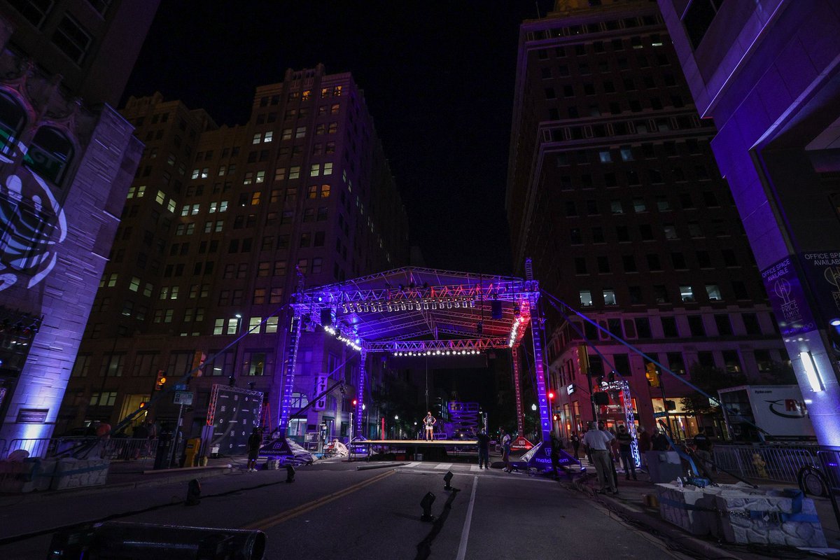 SIChrisMannix's tweet photo. The setup for the @DAZN_USA show in Tulsa tonight. @EddieHearn literally taking it to the streets. https://t.co/8rnhGP3GSV