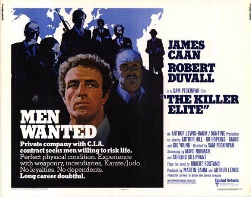 RealBeano's tweet photo. Not sure why I slept on Peckinpah's THE KILLER ELITE (1975) for years until last night, but it's gritty disreputable 70s pulp with an insane cast. A crisp widescreen version is on @PrimeVideo. The crappy-looking trailer that autoplayed gives away too much and should be ignored. https://t.co/r6xncHH8Y2