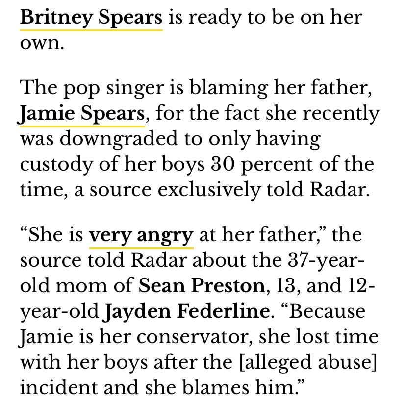 Because Jamie remains her conservator, Britney lost 50-50 visitation of her kids with Kevin Federline. FREE BRITNEY