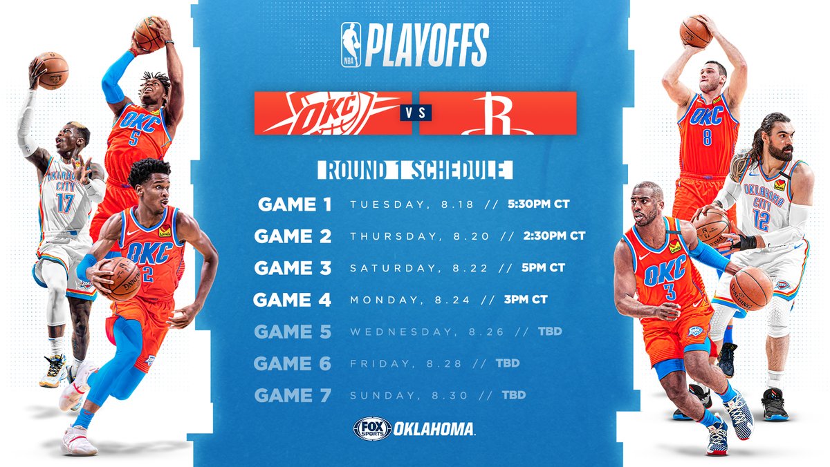 okcthunder's tweet photo. Let the (𝘗𝘭𝘢𝘺𝘰𝘧𝘧) games begin. 

#WholeNewGame | #ThunderUp https://t.co/sd1NozwjCM