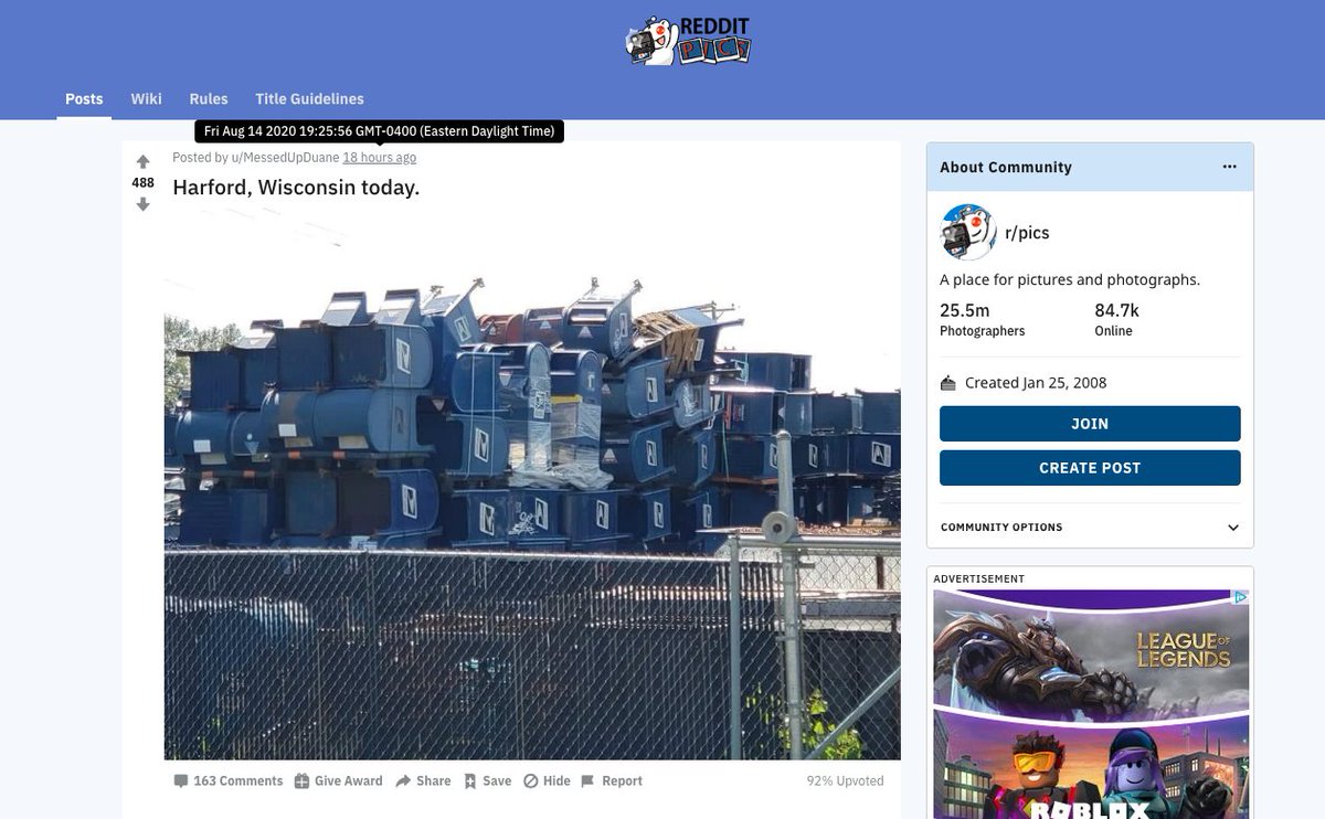 Box 1. This photo was first posted on reddit by two users. u/fenix posted it Friday August 14, 2020 at 18:02:07 GMT or 2:02:07 PM EST at r/awfuleverything and u/MessUpDuane posted it Friday August 14, 2020 at 19:25:56 GMT or 3:25:56 PM EST at r/pics.