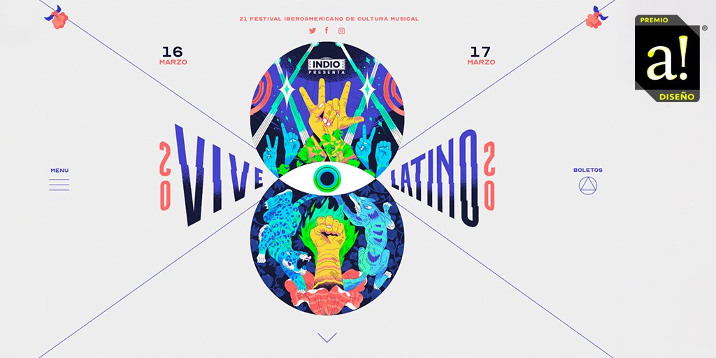 aDisenoMX's tweet photo. Premio a! Diseño 2019, Categoría Página Web
Ganador: Alucina Studio
Proyecto: Sitio Web Vive Latino 2020
https://t.co/eQc3cVmIEH https://t.co/lMp170n2oJ