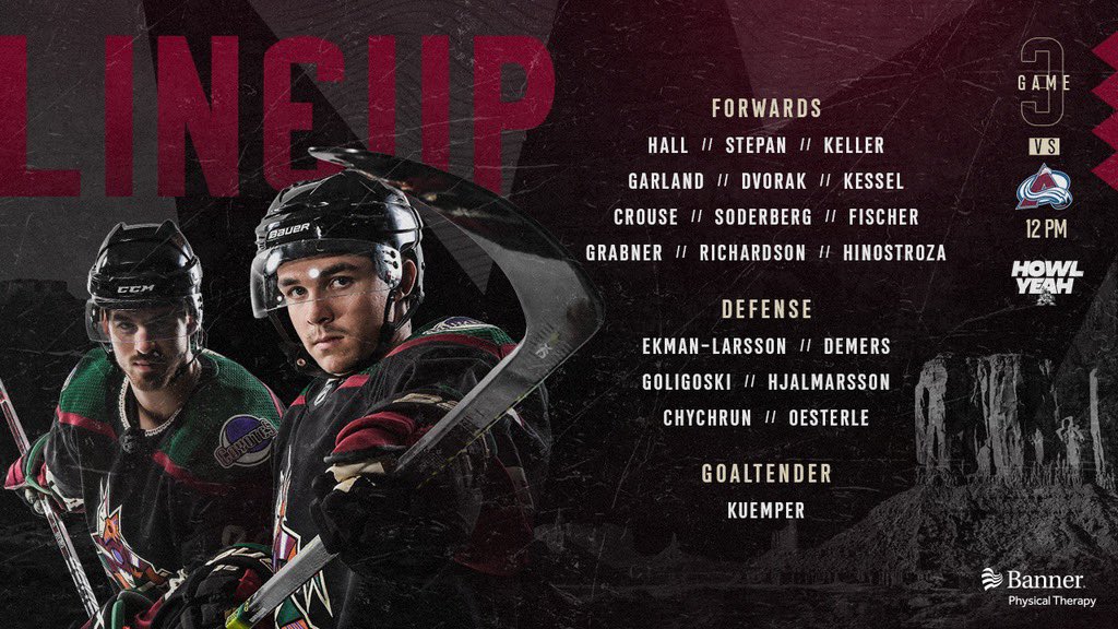ArizonaCoyotes's tweet image. Lines stay the same as yesterday. 

#HowlYeah