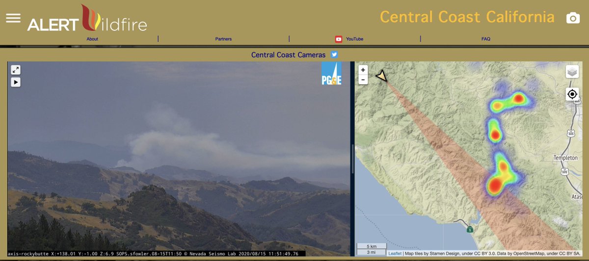 nvfirecams's tweet photo. Several lightning-spawned fires in the #SLO and #SB region, a rarity; the @slocountyoes #RockyButte fire can be seen on @AlertWildfire @nvfirecams. @unevadareno @UCSanDiego @uoregon https://t.co/rLcGEHDSWI