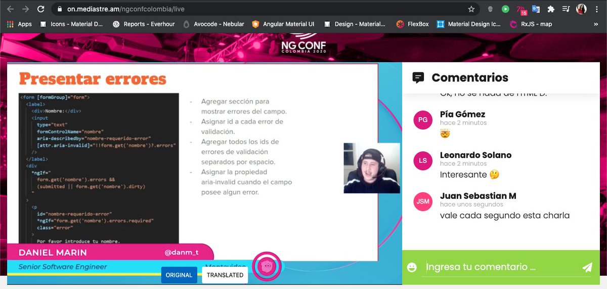 Estefa_Tapias's tweet photo. ¡Formularios que todos podemos usar! 😍@danm_t
El uso correcto de etiquetas semánticamente para seguir los estándares, configuración a través del marcado HTML sin id repetidos y visualización de errores a los usuarios para la accesibilidad... Wow😳 @NgConfCo 
 #NgConfCo2020 #dev https://t.co/LCWytJ7XTw