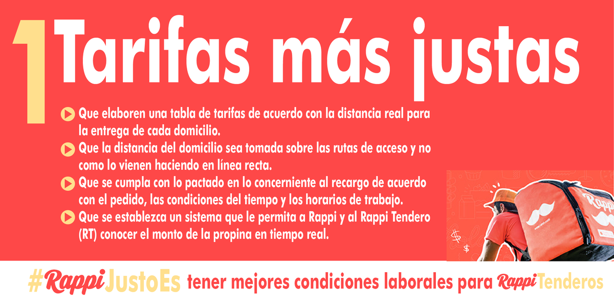 yiyagomez's tweet photo. 1.Un #RappiJustoEs tener tarifas más justas para los RappiTenderos. #RappiParo #SeValeProtestar https://t.co/5gt6CD0U1I