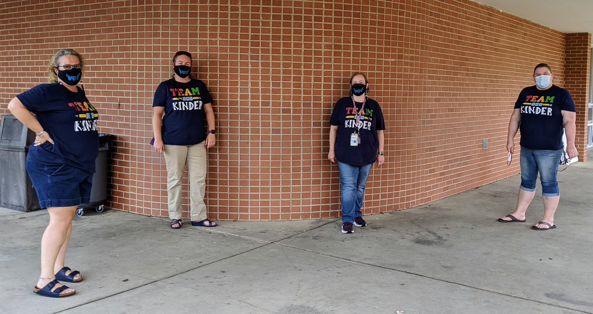 6 feet apart...but still a team! Kinder teachers at Franklinton Elementary. ❤️😊