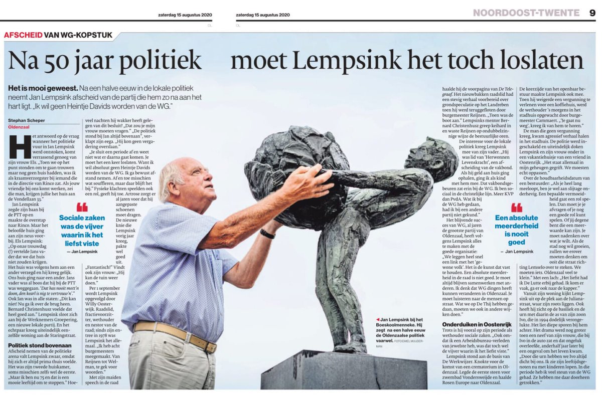 Het is mooi geweest. 
Dankbaar en trots voor wat hij heeft betekend voor de WG, Oldenzaal en de lokale politiek nemen wij als WG afscheid van een zeer betrokken, bevlogen en sociale persoonlijkheid en wensen hem veel ‘fiets’plezier toe samen met zijn vrouw Els.