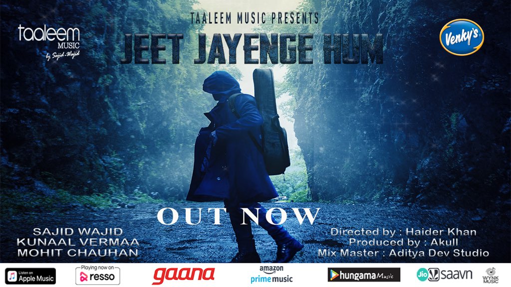 TaaleemMusic's tweet photo. ‘JEET JAYENGE HUM’
Song out now 🎬 👇

https://t.co/icatA8hofs

#HappyIndependenceDay 🇮🇳

@SajidMusicKhan @wajidkhan7 @TaaleemMusic @_MohitChauhan @kunaalvermaa77 @akullofficial @adityadevmusic @HaiderKhanMe @DIGITALilaaj 

#venkys #taaleemmusic #sajidwajid #jeetjayengehum https://t.co/RfB3WbMbXd