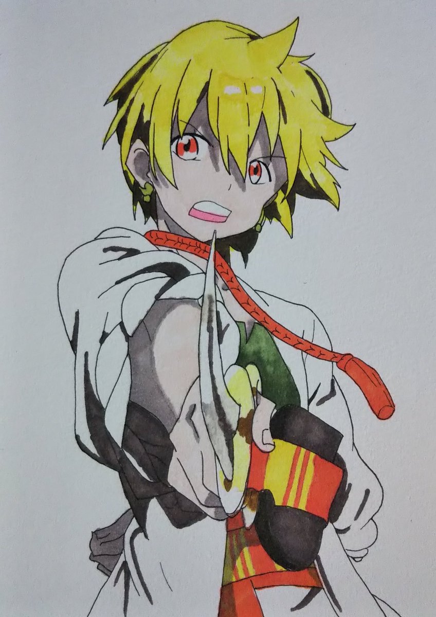 ナスキア 息抜き 息抜きと色塗り練習とペンを使い切るために描いてみました こっちはアルファベット順に描いていこうと思います あくま息抜きなんでこちらは不定期です A アリババ 左 ペンのみ 右 色鉛筆追加後 イラスト 模写 ダイソー 色鉛筆