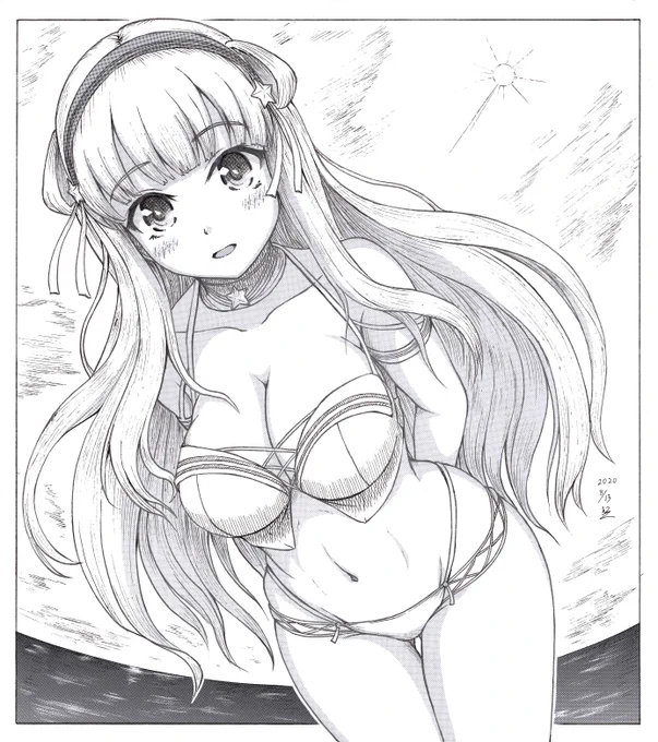 #暑いから水着絵をUPして元気を出そう
海行きたいね… 