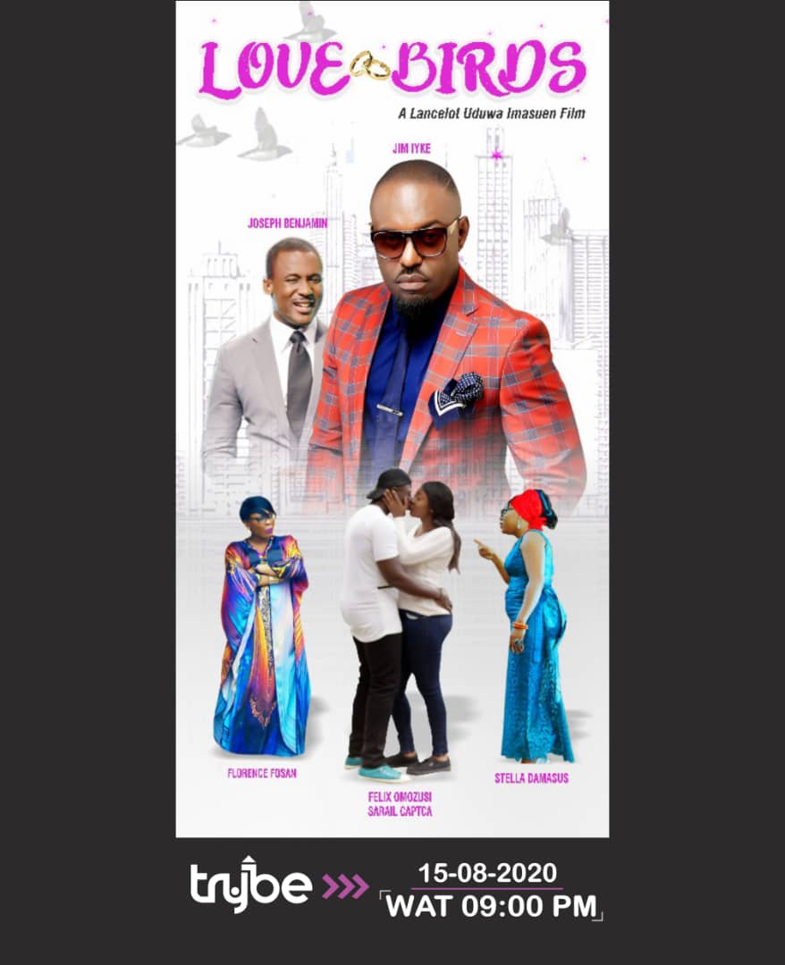 TRYBEStv's tweet photo. #LoveBirds is a feature length film that tells the story about two Nigerians in the Diaspora, Odion and Ivie who are deeply in love but their parents pose as obstacle.

Starring:
@stelladamasus 
@jimiykeofficial
#JosephBenjamin 

Showing tonight on Trybe at 9:00pm WAT. 

#trybe https://t.co/HBkr7vTpzg