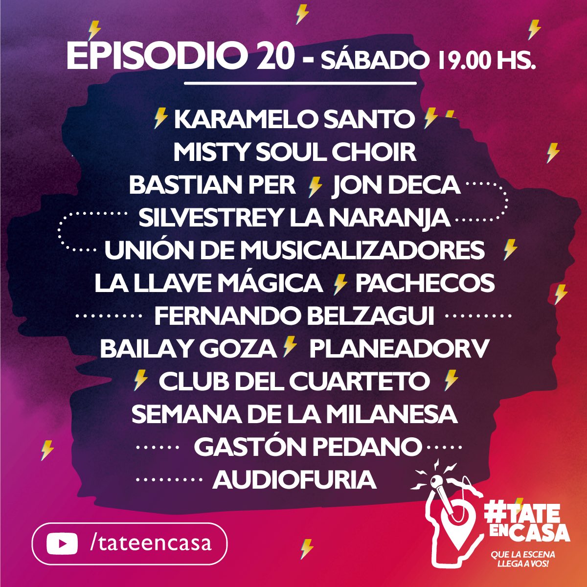 ¡Ya llega el #Episodio20! 
Hoy a las 19hs por <a href="/ShowsportCanal/">Canal Showsport</a> , <a href="/canalccordoba/">Canal C Córdoba</a> y youtube.com/tateencasa
.
.
.
Mirá quienes formarán parte del veinteavo episodio: