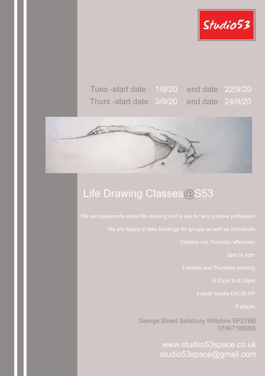 studio53space's tweet photo. New Dates for September Classes in Life Drawing https://t.co/S063hJeUq5