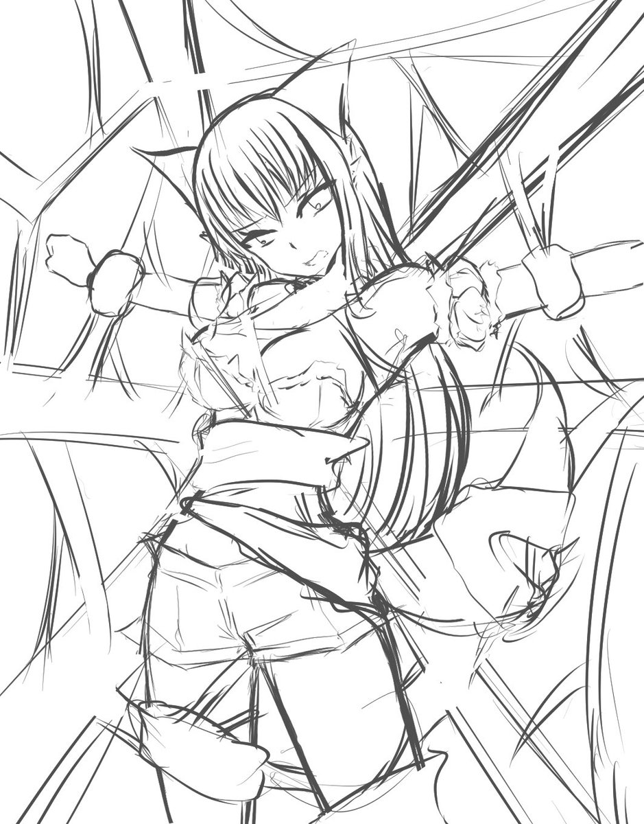 ボツ絵供養。クモの巣に捕まるざくろさん 