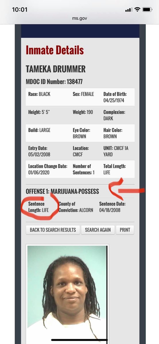 500Benz_'s tweet image. Tameka was sentenced to Life in a Mississippi prison for possession of less than 2 ounces of marijuana 
She’s 46 and has been there since she was 34
#thisisnotjustice
#enditforgood
#warondrugsiswaronfamily
#habitualoffenderlaws