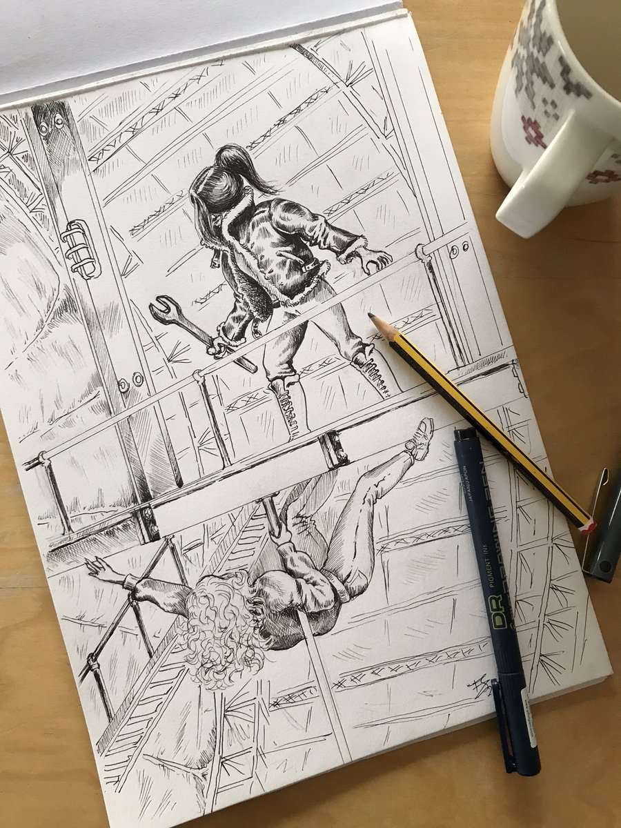 scipiodesigns's tweet photo. Working on an illustration of two ladies fighting to the death on a 1930s #airship for @IRobertS_author inspired by the work of @philipreeve1 #DeeperRealms https://t.co/DSkJmxmSyc https://t.co/004NTKCqRL