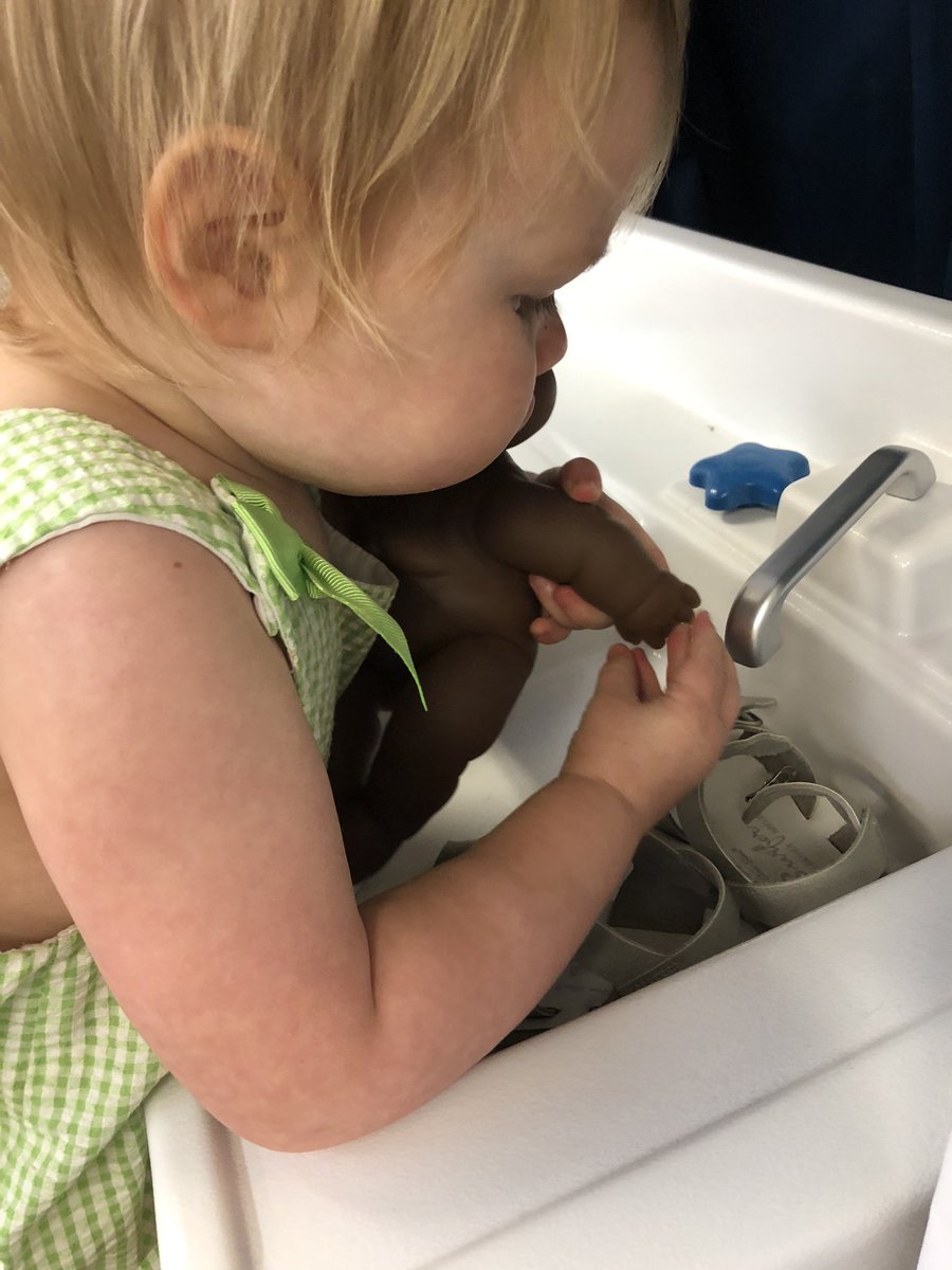 After playing with our baby we have to wash her hands too! So excited and grateful to be back in the classroom with my littles! #mvreunites #mvlittles