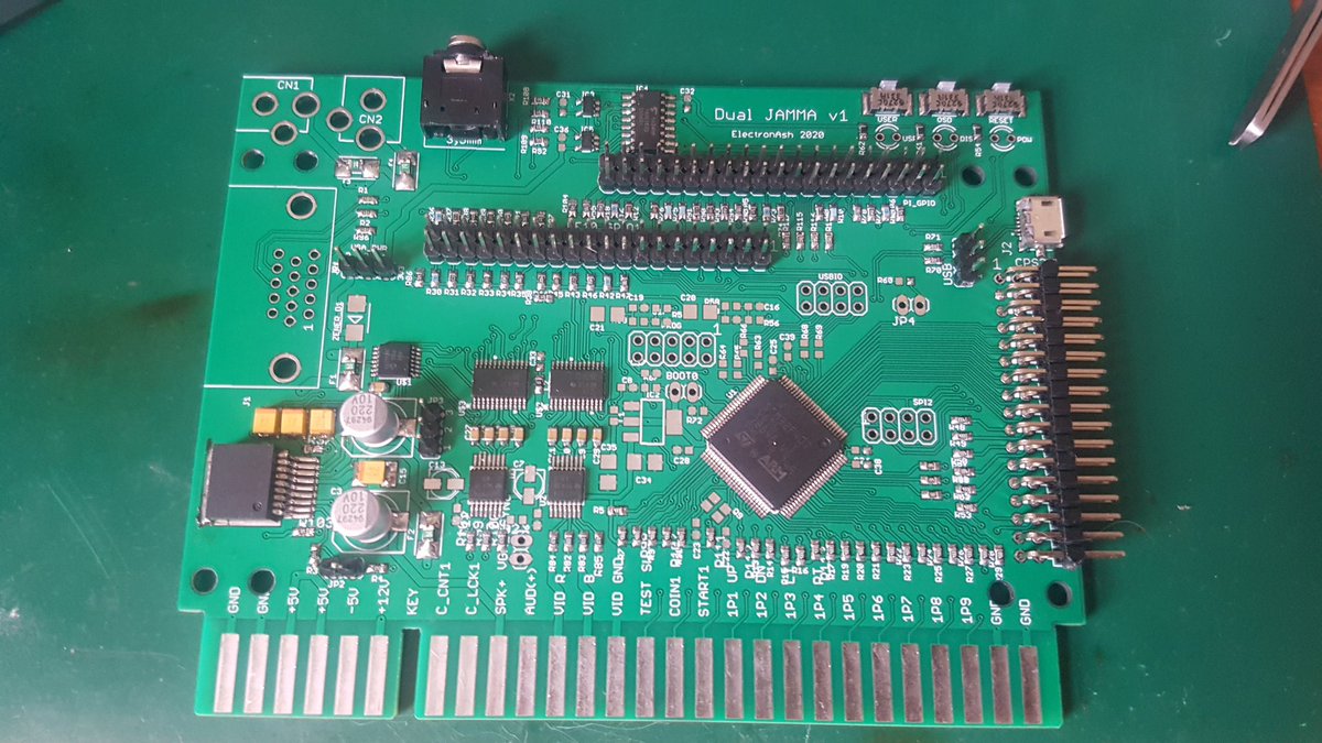 AshEvans81's tweet image. Most of the new JAMMA adapter ia built. Took about two hours.

(No stencil nor solder paste, just manual soldering.)

Might be able to test it tomorrow, once the basic firmware is tweaked.

Don&apos;t have a proper arcade monitor (just a PVM) but I can check the levels on the o&apos;scope.