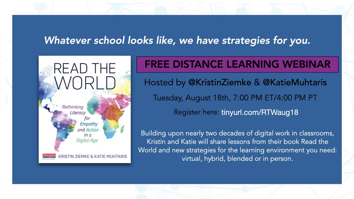KristinZiemke's tweet photo. How're you prepping this weekend? Let us help you Tuesday, August 18th with a FREE DISTANCE LEARNING WEBINAR 4 TEACHERS! Register today: https://t.co/X4HStOwdKA 7ET/4PT Instructional strategies &amp; lessons for virtual, hybrid &amp; in person learning. #backtoschool #distancelearning https://t.co/HXbquTWGgx