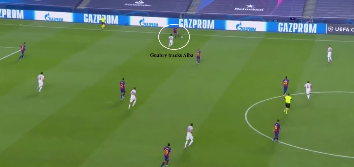 - Davies also has the insurance of Alaba's speed if Barca did get beyond him•The Kimmich (Pavard when fit)-Boateng axis isn't as rapid,hence why Kimmich stayed deeper to act as defensive cover, when Bayern pressed high, with Gnabry's 'halfway position' sufficient to track Alba