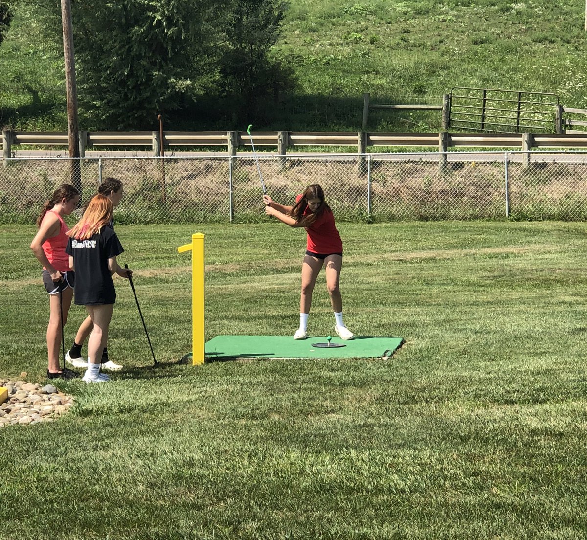 NpQuakerVB's tweet photo. We have a few questions about a putt putt golf hole that needs a tee box 🤔, but it was a great day together yesterday for the #QuakerVolleyball squad out at Cabin Creek Golf! 

Everyone get some rest this weekend cause we are only *seven* days from Game 1!

#TogetherWeCan 🔴🏐⚫️ https://t.co/xToxrJPOcp