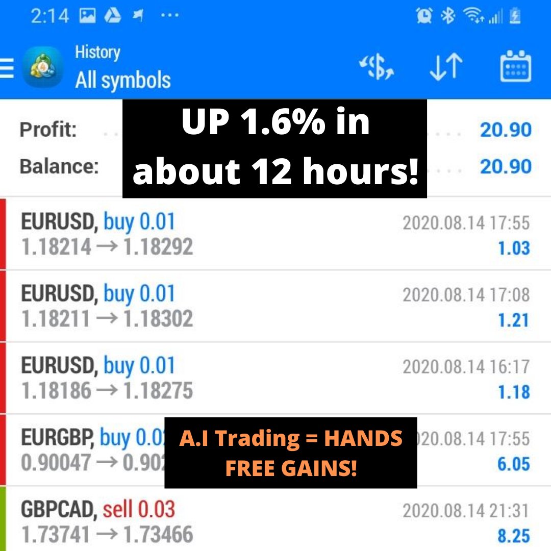 run4fun313's tweet photo. $1,400 A.I Trading account went up 1.6% in HALF A DAY (100% hands free!)

5-10% weekly is what the A.I will aim for.

CUT OUT MIDDLE MAN &amp; if skeptic, jump into our TESTIMONIAL group so you can see all these numbers for yourself &amp; chat with insiders ;)

#Forex #AITrading #Crypto https://t.co/Gku17TOwBI