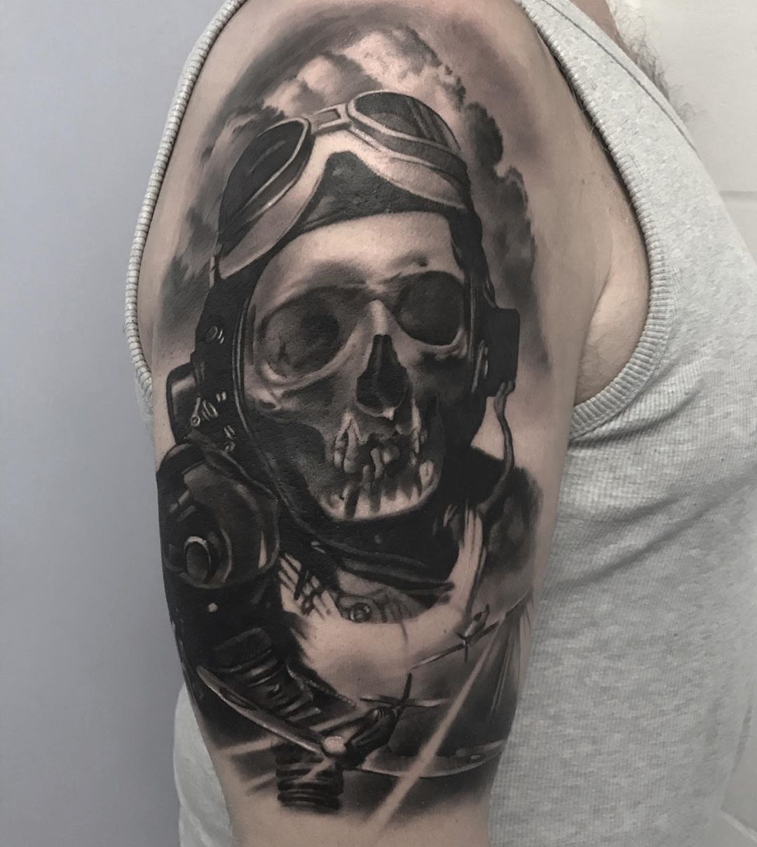 Skull With Pilot Helmet Tattoo