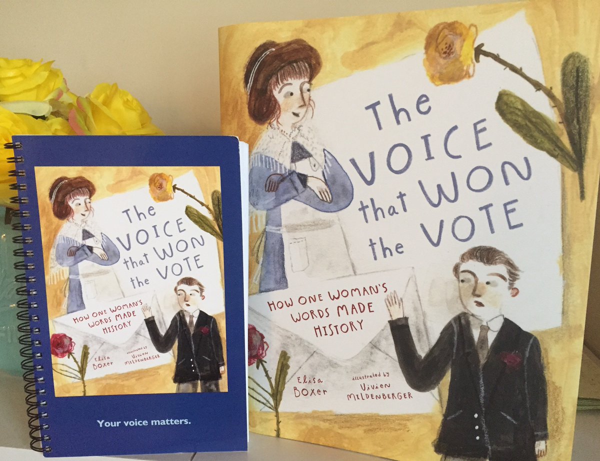 #Giveaway!
Tuesday marks the 100th anniversary of the ratification of the 19th Amendment.🎉

To celebrate, I'm giving away a copy of THE VOICE THAT WON THE VOTE, about the mom who helped save suffrage!🗳️

Included: This custom notebook

RT/F to enter. Bonus entry: tag a friend!