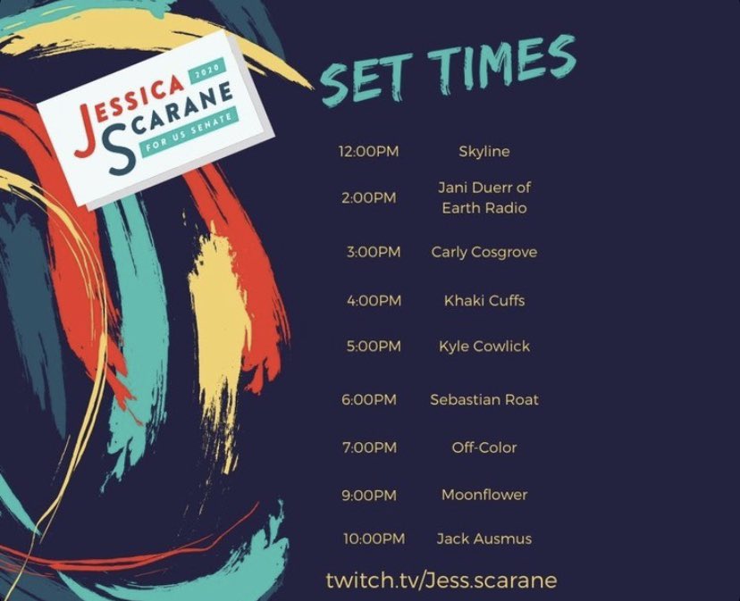 offcolortheband's tweet photo. we are stoked to be apart of this live stream for jessica scaranes campaign! we go on at 7pm #JessForDelaware https://t.co/ZNX73xvN0J