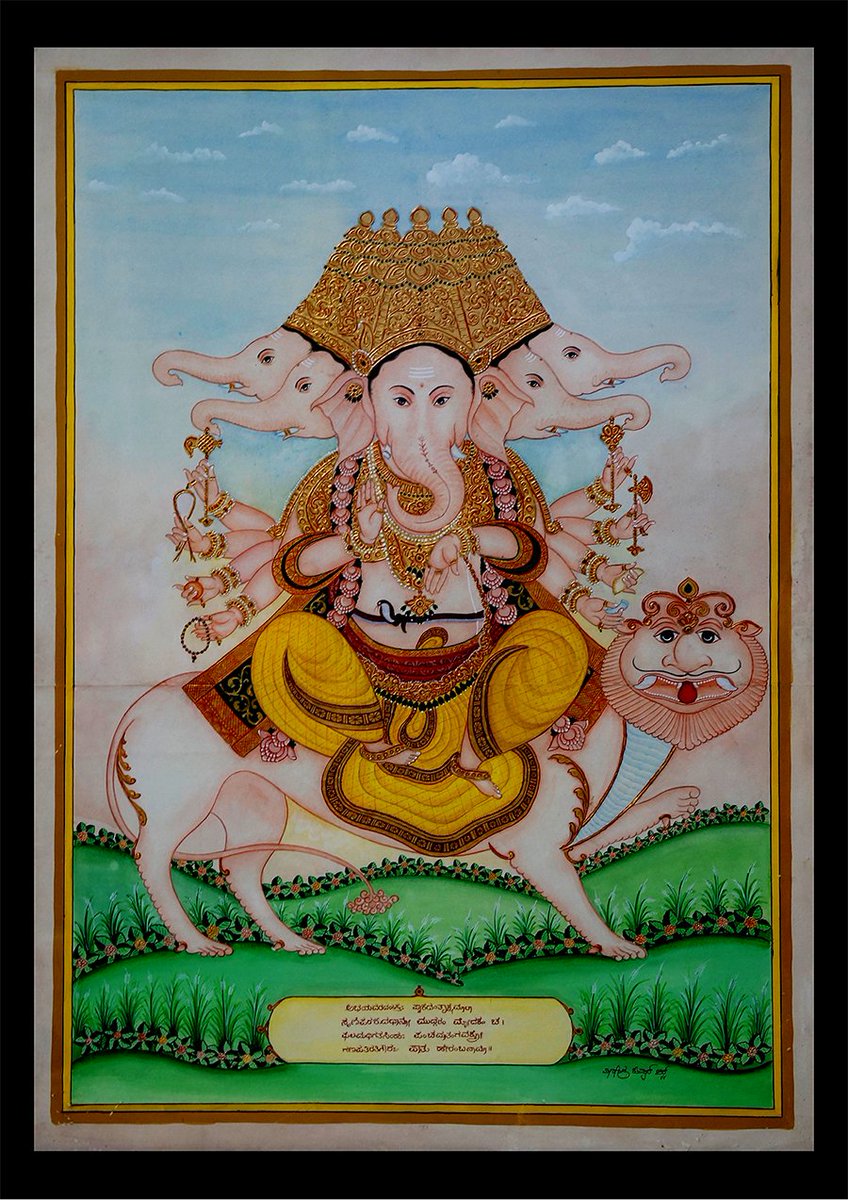 traditionalart's tweet photo. Heramba Ganapathi - Mysore Traditional Style Painting - 2'x3' - pm 7338390566 https://t.co/kaKGBog3yv