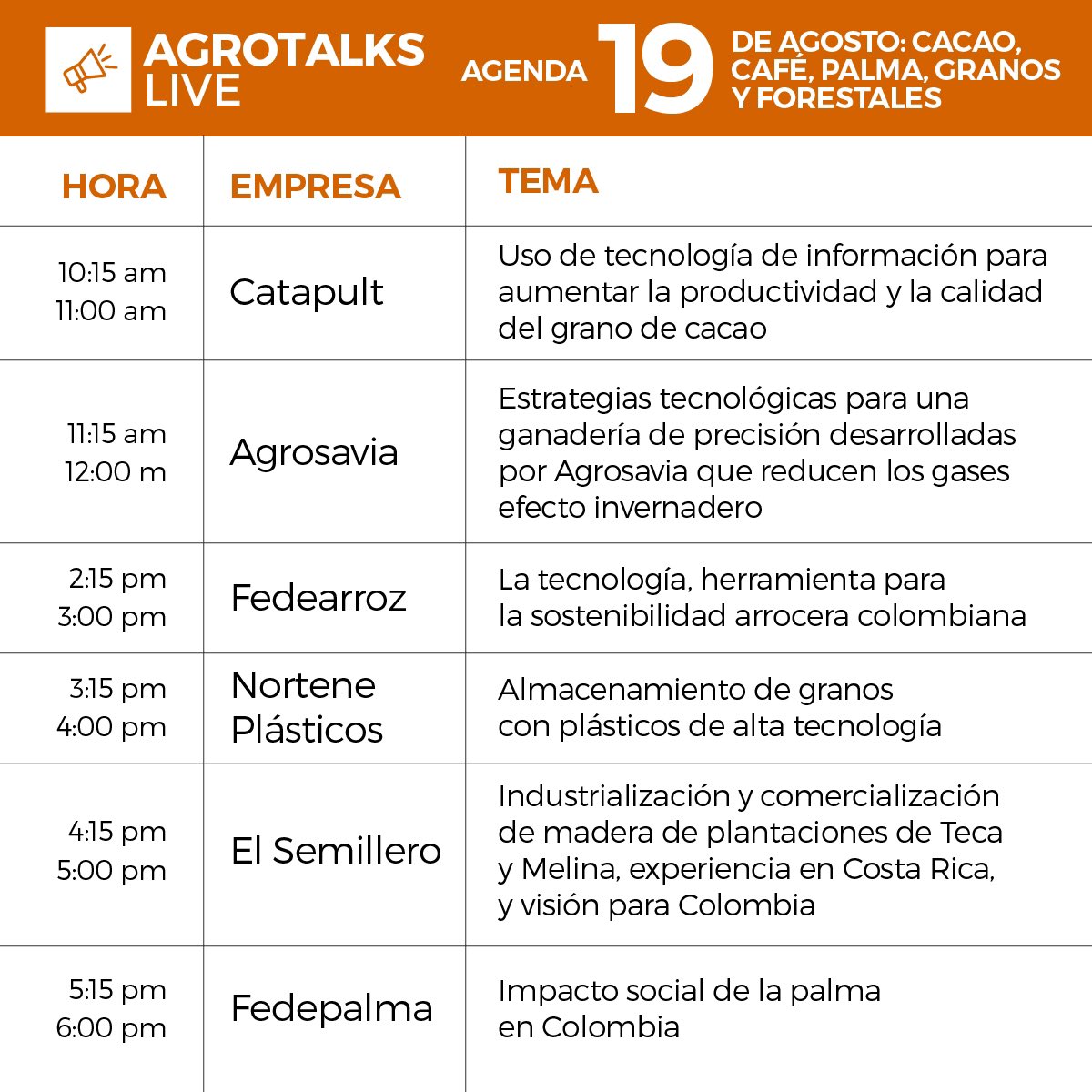 FedepalmaOrg's tweet photo. Te invitamos a participar en los #AgroTalks de #ExpoAgrofuturo este 19 de agosto. inscríbete aquí https://t.co/Hn2KspJH7X #siemprecontigo https://t.co/G3cq7bbeZj