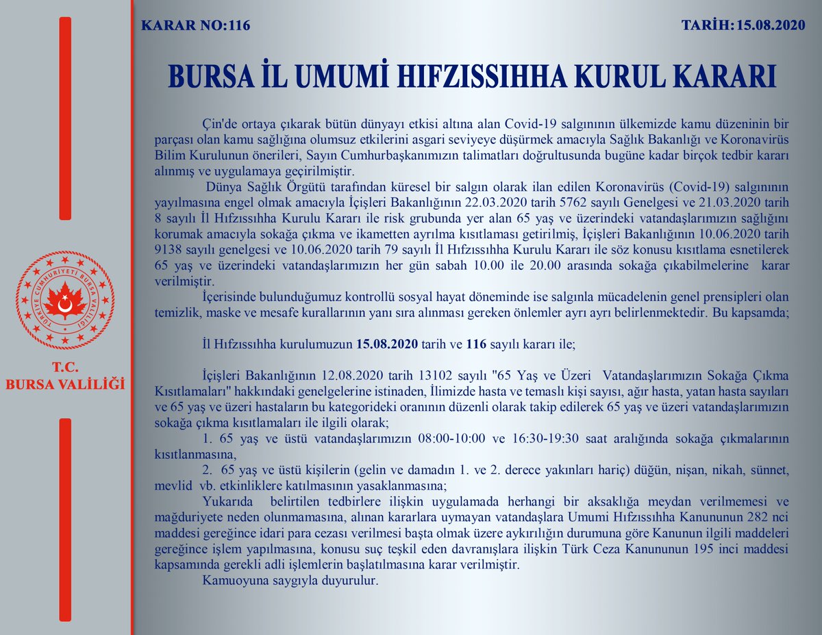 İl Hıfzıssıhha Kurul Kararı (Karar No: 116)
bursa.gov.tr/il-hifzissihha…