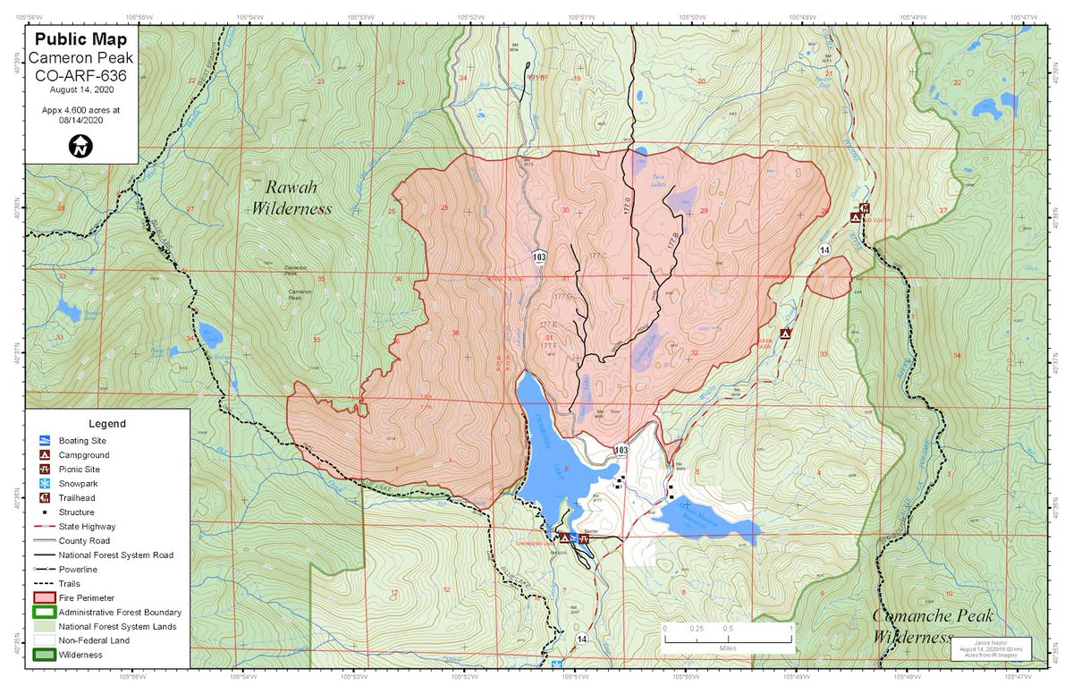 Cameron Peak more than tripled in size yesterday as high winds, steep terrain and “extreme fire behavior” prevented a lot of firefighting operations. It’s forced evacuations halfway to Fort Collins along Poudre Canyon, north along the Laramie River valley and south towards RMNP.