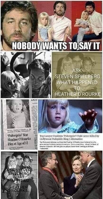 Heather O'Rourke beautiful little girl who played 'Carolann' in The movie Poltergeist..
Was brutally abused, raped sodamised & Then subjected to the most heinous acts b4 #StephenSpielberg murdered her with his freemasonic Satanic sicko lunatic 33D mates.
#TruthMatters 
Research.