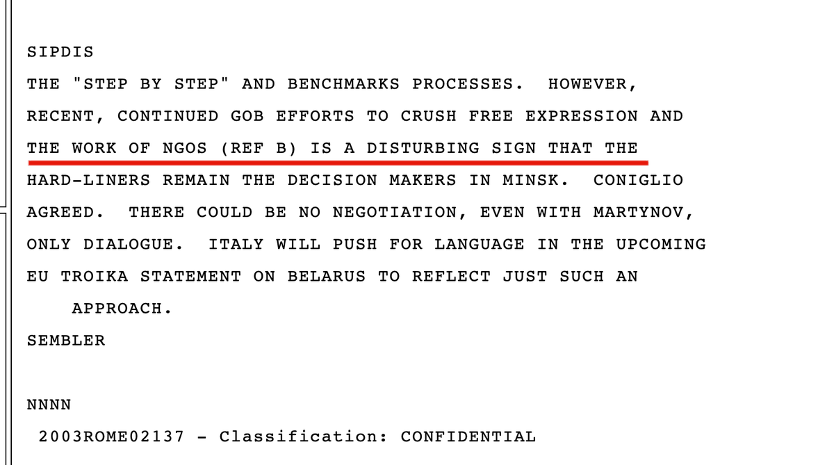 Let's look at what WikiLeaks Cablegate has to say about Belarus.  https://www.wikileaks.org/plusd/cables/03ROME2137_a.html