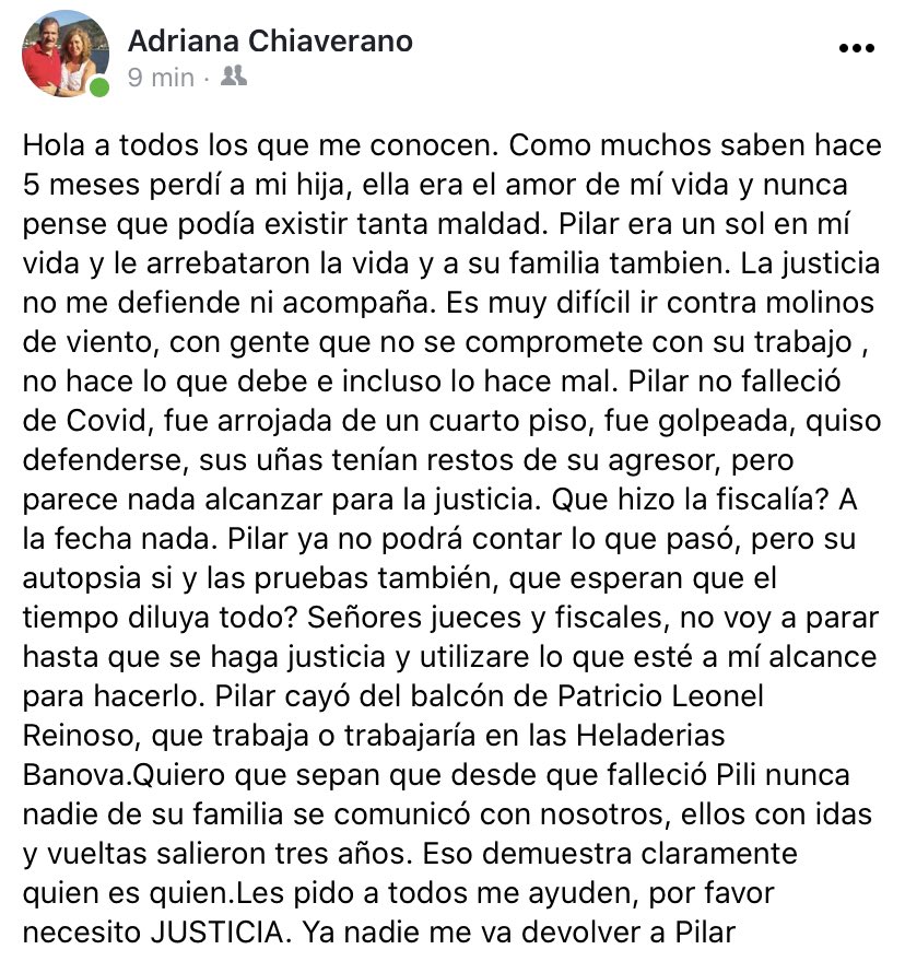 brensoule's tweet photo. Ayúdennos a difundirlo! La familia y amigos queremos justicia, basta de impunidad en violencia de género. Esta clarísimo en las pruebas, que mas necesita la fiscalía? #justiciaporPilarRiesco https://t.co/nM13y3CHdc