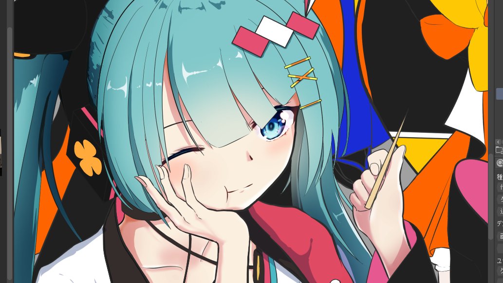 hatsune miku one eye closed hair ornament long hair twintails aqua hair 1girl holding  illustration images