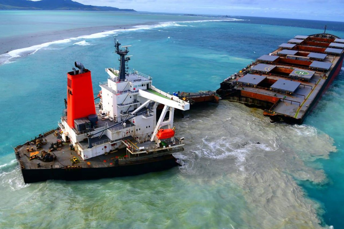 karmagawa's tweet photo. ⚠️BREAKING NEWS⚠️The MV Wakashio just broke into two pieces off the coast of Mauritius &amp; now the front part is being towed &amp; will be sunk at least 1,000 kilometers off the island, please retweet &amp; donate to our fundraiser https://t.co/h50tMBkUGm as this island needs our help NOW! https://t.co/wfA4Oa8Z5e