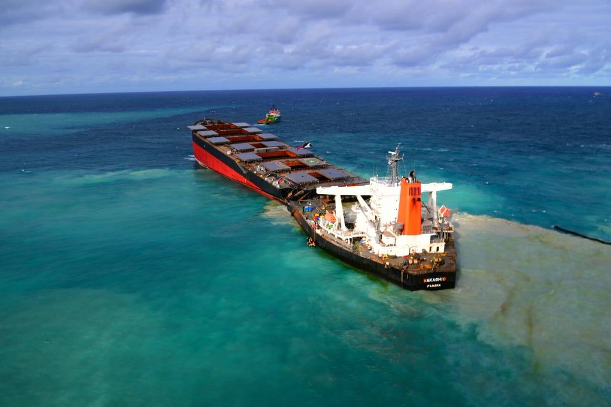 karmagawa's tweet photo. ⚠️BREAKING NEWS⚠️The MV Wakashio just broke into two pieces off the coast of Mauritius &amp; now the front part is being towed &amp; will be sunk at least 1,000 kilometers off the island, please retweet &amp; donate to our fundraiser https://t.co/h50tMBkUGm as this island needs our help NOW! https://t.co/wfA4Oa8Z5e
