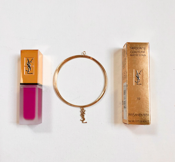 davelackie's tweet photo. Excited to be giving away YSL's amazing Tatouage Couture Matte Lip Stain in shade #18 Fuchsia Intime. Beautiful Shade!! Plus this YSL charm bracelet. To enter, RT &amp; follow @davelackie https://t.co/qa0LhAO7PG