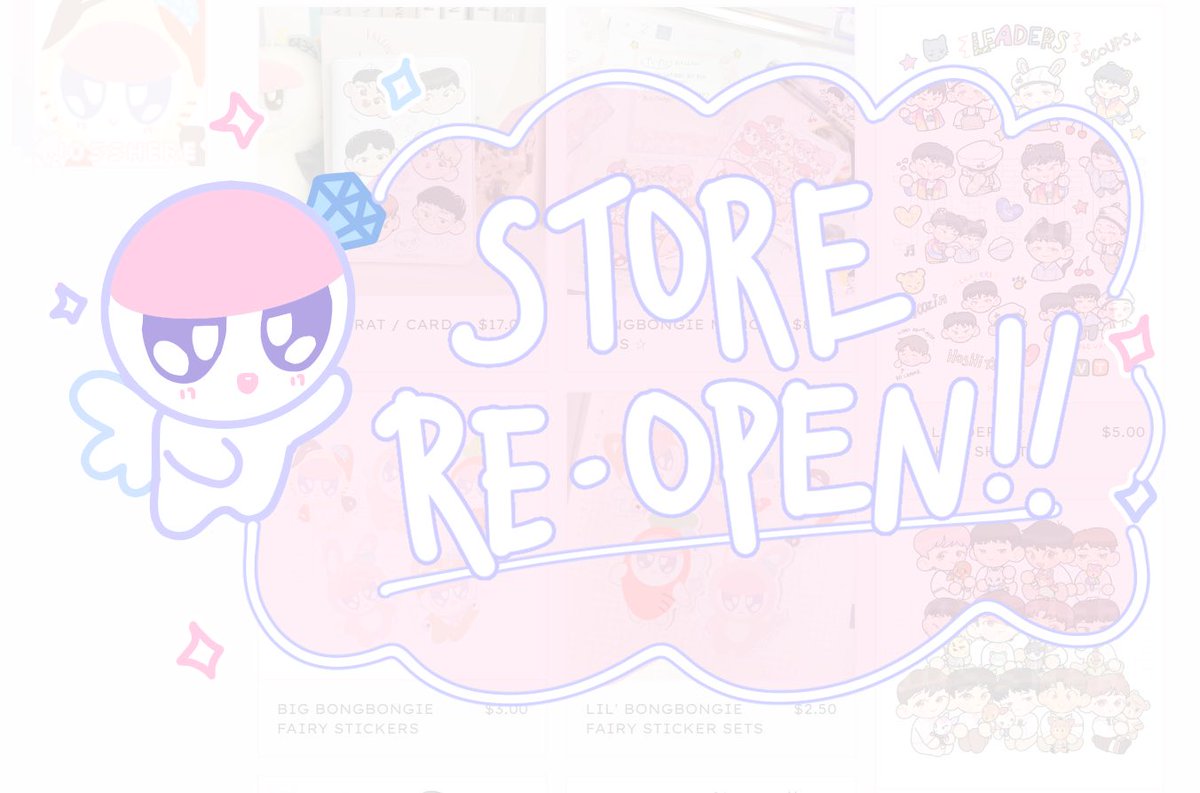 hi everyone, my store is now OPEN!!
✨https://t.co/f7NcHxDtuT ✨
I have lots of svt stickers available, plus new items like card wallets and memo pads! also have some leftover snapshoot holo charms ? and i've added a few prints such as my star holo hoshi print, check it out?