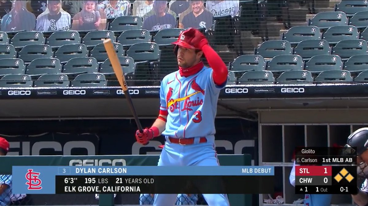 19,783rd player in MLB history: Dylan Carlson- HS teammates w/ Nick Madrigal- was not highly-ranked during his senior spring but still went 33rd overall in '16 Draft- huge season in '19; 26 HR, 20 SB, reached AAA at age-20- switch-hitter, good defender in CF