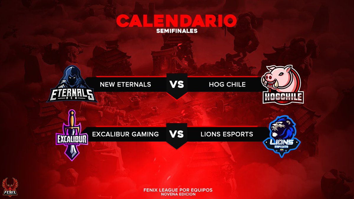 CR | Fenix League

Playoffs Semifinal 🏆

@Excalibur_CR 🆚<a href="/lions_esportsTM/">Lions eSports™</a> 
🗓️Día: 16/08
⏰Hora: 23:00🇦🇷/ 21:00🇲🇽

<a href="/HogChile/">HogChile™</a> 🆚 <a href="/NEternals/">New Eternals</a> 
🗓️Día: 16/08
⏰Hora: 23:00🇦🇷/ 21:00🇲🇽