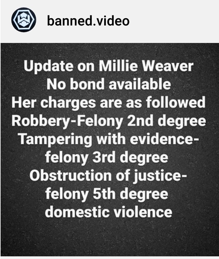  Update on  #MillieWeaverNO bond available  #WakeUpEverybody  #DeepState17  #Corruption  #WhatTheyDontWantYouToSee https://www.instagram.com/p/CD6elh8g4sQ/?igshid=1rl7n8hs849t7