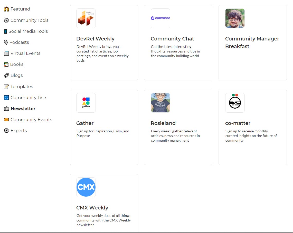 3. List of Newsletter that you MUST subscribe to know all the latest happenings around communities. Such as: Rosieland by  @rosiesherry Community Chat by  @TheTeaGuns &  @J__Cub Community Manager Breakfast by  @evanhamilton DevRel Weekly by  @mary_grace
